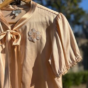 1940s vintage glam style silk bed jacket blouse by Miguelina